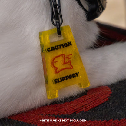 CAUTION: SLIPPERY pet collar tag