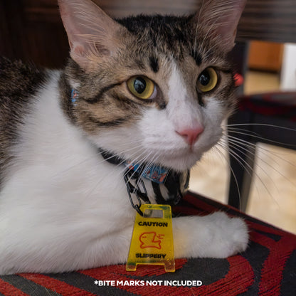 CAUTION: SLIPPERY pet collar tag